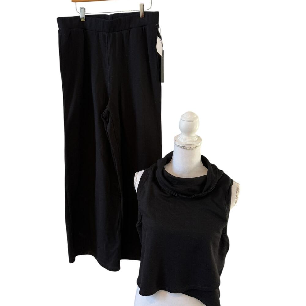 House of Harlow 1960 Wide Leg Knit Pant Sleeveless Top Set Black L